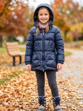 ADD Down Luxury Kids Shiny Puffer Winter Coat Navy Blue Size 6y